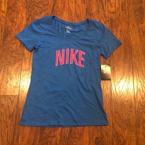 Nike blue t-shirt with pink lettering
